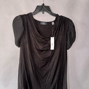 Tahari Elegant Black Drape Neck Blouse